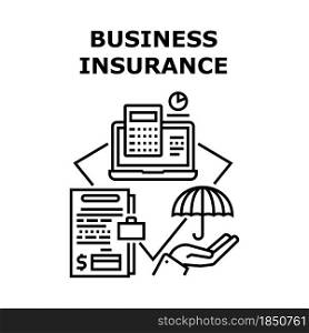 Business Insurance Vector Icon Concept. Business Insurance For Protect Company And Investment. Official Contract Agreement For Save Businessman Money And Real Estate Black Illustration. Business Insurance Concept Black Illustration
