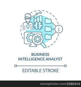 Business intelligence analyst turquoise concept icon. Software manager abstract idea thin line illustration. Isolated outline drawing. Editable stroke. Roboto-Medium, Myriad Pro-Bold fonts used. Business intelligence analyst turquoise concept icon