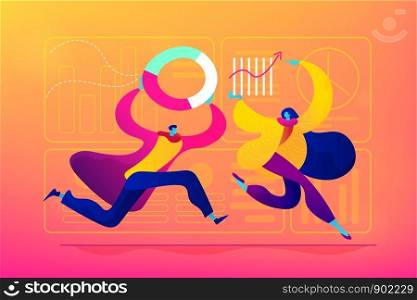 Business intelligence, business analysis, IT management tools concept. Vector isolated concept illustration. Small heads and huge legs people. Hero image for website.. Business Intelligence concept vector illustration.