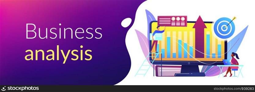 Business intelligence experts transform data into useful information. Business intelligence, business analysis, IT management tools concept. Header or footer banner template with copy space.. Business Intelligence concept banner header.