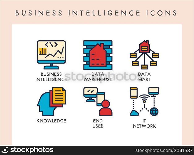 Business intelligence icons. Business intelligence concept icons for website, app, blog, presentation, etc.