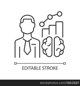 Business intelligence manager linear icon. Market and customer analyst. Solution providing expert. Thin line customizable illustration. Contour symbol. Vector isolated outline drawing. Editable stroke. Business intelligence manager linear icon