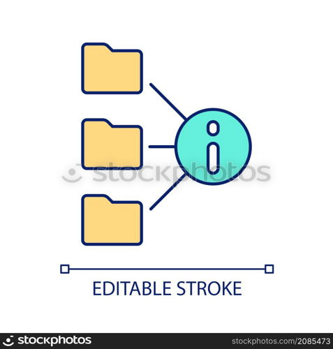 Business intelligence RGB color icon. Information in file folders for database. Data storage. Isolated vector illustration. Simple filled line drawing. Editable stroke. Arial font used. Business intelligence RGB color icon