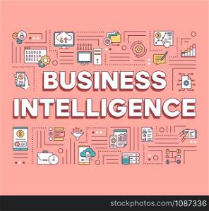 Business Intelligence word concepts banner. Mobile data analyzing. Sales revenue of products. Presentation, website. Isolated lettering typography idea with linear icons. Vector outline illustration