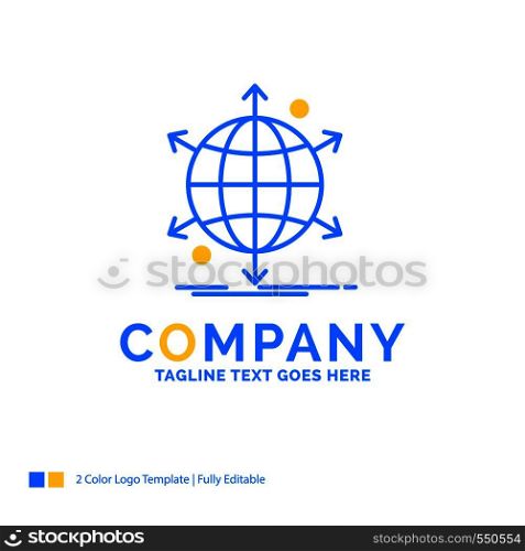 business, international, net, network, web Blue Yellow Business Logo template. Creative Design Template Place for Tagline.
