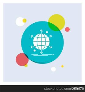 business, international, net, network, web White Glyph Icon colorful Circle Background