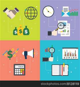 Business, investment, analysis, calculations and rate icons.Concepts of business investment, chart analysis, calculations rate and investment chart. Flat design for web banner in vector illustration.