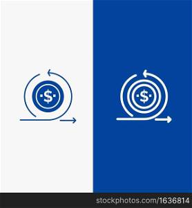 Business, Investment, Modern, On, Return Line and Glyph Solid icon Blue banner Line and Glyph Solid icon Blue banner