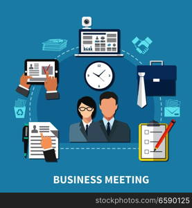 Business items colored composition with man and woman are work with papers vector illustration. Business Items Colored Composition