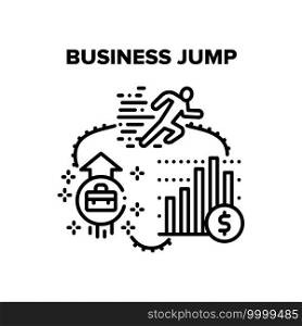 Business Jump Vector Icon Concept. Business Jump In Career And Manager Profit, Company Growth Finance And Economic Development, Professional Personal Skills And Abilities Black Illustration. Business Jump Vector Black Illustrations