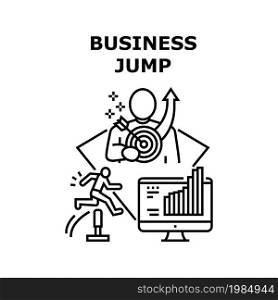 Business Jump Vector Icon Concept. Business Jump In Professional Occupation And Increasing Financial Profit Income. Entrepreneur Businessperson Successfully Goal Achievement Black Illustration. Business Jump Vector Concept Black Illustration
