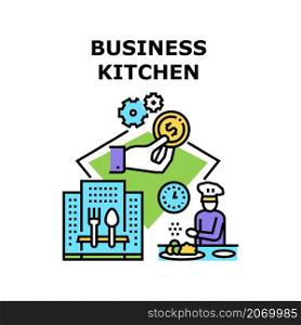 Business kitchen room. Office food design. Work interior. Coffee table. Pandemic cafe vector concept color illustration. Business kitchen icon vector illustration