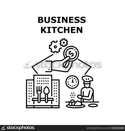 Business kitchen room. Office food design. Work interior. Coffee table. Pandemic cafe vector concept black illustration. Business kitchen icon vector illustration