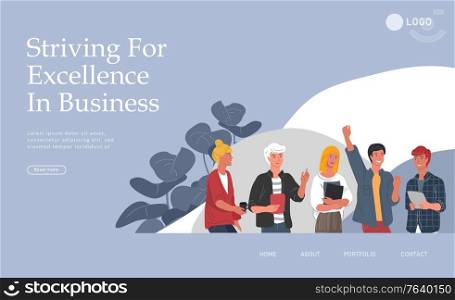 Business Landing page template with Office workers communicating or talking to client or conversations between teamwork or meeting, brainstorming. Vector cartoon concept illustration for business. Business Landing page template with Office workers communicating or talking to client or conversations between teamwork or meeting, brainstorming. Vector cartoon concept illustration