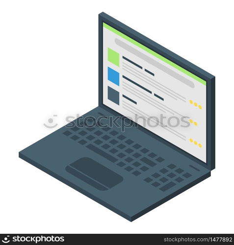 Business laptop icon. Isometric of business laptop vector icon for web design isolated on white background. Business laptop icon, isometric style