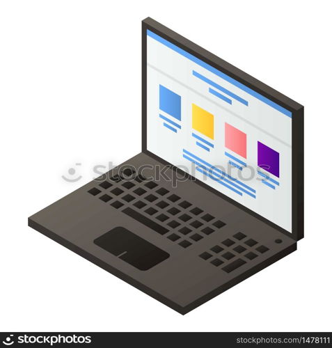 Business laptop icon. Isometric of business laptop vector icon for web design isolated on white background. Business laptop icon, isometric style