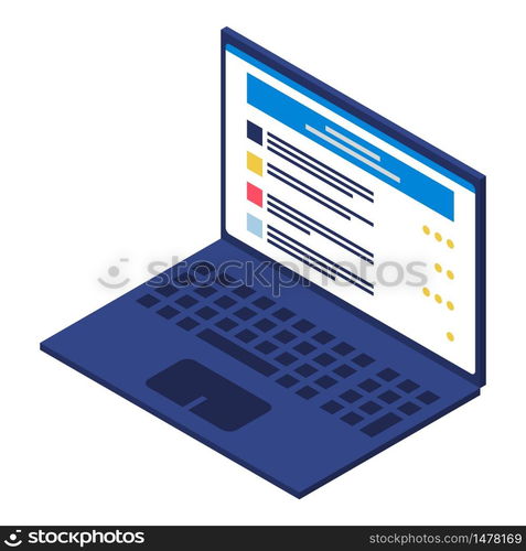 Business laptop icon. Isometric of business laptop vector icon for web design isolated on white background. Business laptop icon, isometric style