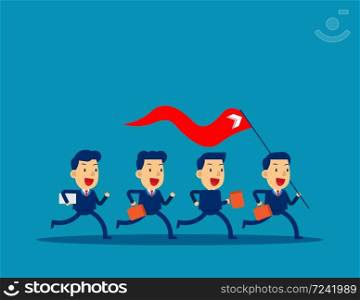 Business leader holding red flag. Concept business vector illustration, Teamwork, Achievment,