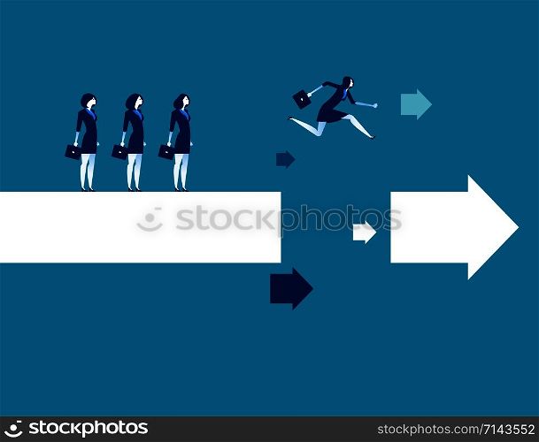 Business leader jumping across the gap in arrow. Concept business vector illustration.