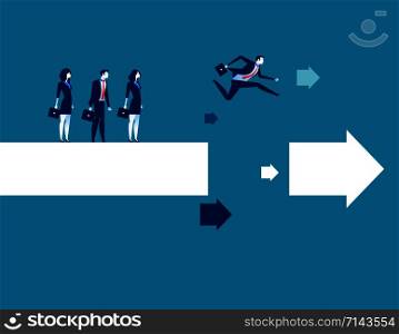 Business leader jumping across the gap in arrow. Concept business vector illustration.