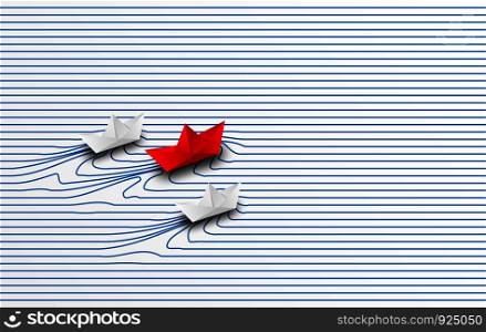 Business leadership ,financial concept. paper boat red leadership to success goal. paper art style. creative idea. vector.