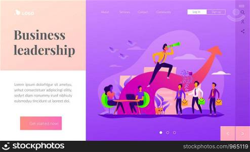 Business leadership, managing skills, leadership training plan and success achievement concept. Website homepage interface UI template. Landing web page with infographic concept hero header image.. Leadership landing page template.