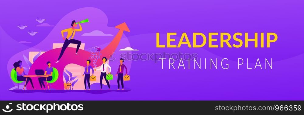 Business leadership, managing skills, leadership training plan and success achievement concept. Vector banner template for social media with text copy space and infographic concept illustration.. Leadership web banner concept.