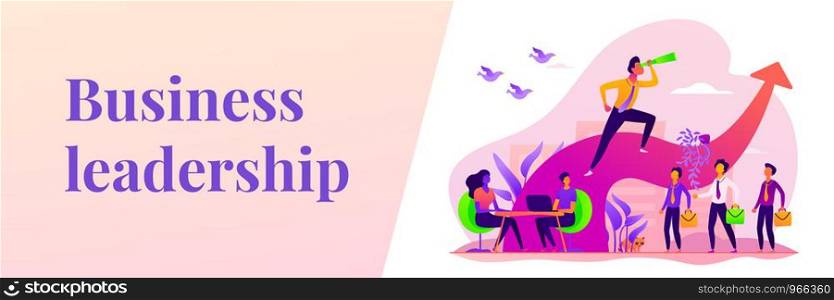 Business leadership, managing skills, leadership training plan and success achievement concept. Vector banner template for social media with text copy space and infographic concept illustration.. Leadership web banner concept.