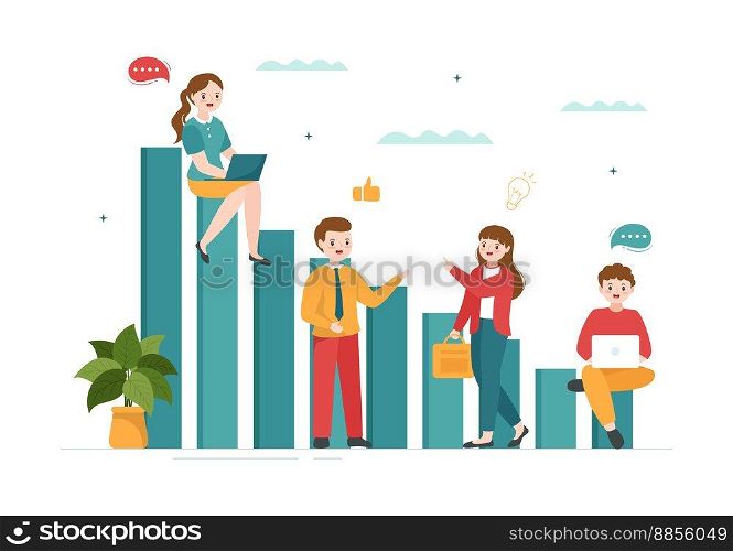 Business Leadership with Businessman Leader Helps the Team to Develop Themselves to Success in Flat Cartoon Hand Drawn Templates Illustration