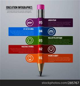 Business learning and school education vector infographic template with pencil and options. Graphic school infographic education illustration. Business learning and school education vector infographic template with pencil and options