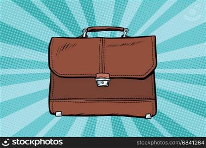 business leather briefcase. Pop art retro vector illustration drawing. business leather briefcase