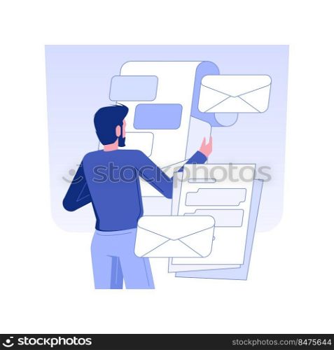 Business letters isolated concept vector illustration. Businessman reading letters from partners, legal company documentation, corporate paperwork and correspondence vector concept.. Business letters isolated concept vector illustration.