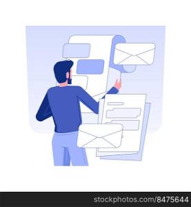 Business letters isolated concept vector illustration. Businessman reading letters from partners, legal company documentation, corporate paperwork and correspondence vector concept.. Business letters isolated concept vector illustration.