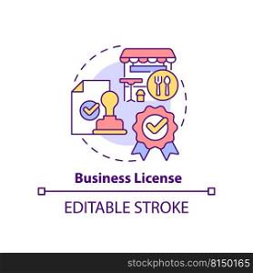 Business license concept icon. Legitimize foodservice establishment abstract idea thin line illustration. Legal document. Isolated outline drawing. Editable stroke. Arial, Myriad Pro-Bold fonts used. Business license concept icon