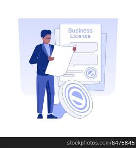 Business license isolated concept vector illustration. Business owner getting license and permit for working, legal company documentation and agreement, corporate paperwork vector concept.. Business license isolated concept vector illustration.