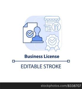 Business license light blue concept icon. Legitimize food service establishment abstract idea thin line illustration. Isolated outline drawing. Editable stroke. Arial, Myriad Pro-Bold fonts used. Business license light blue concept icon