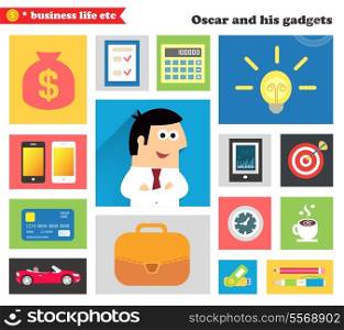 Business life. Business gadgets and stuff for everyday work in the office vector illustration