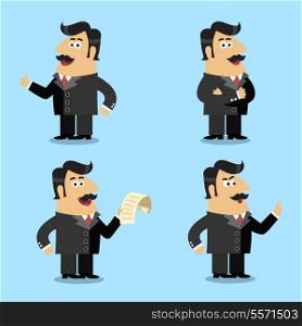 Business life shareholder in suit with paper emotional gestures and poses set isolated vector illustration