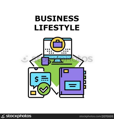 Business lifestyle people. Computer person. Home abstract desk. Management room. Web technology. Guru workplace vector concept color illustration. Business lifestyle icon vector illustration