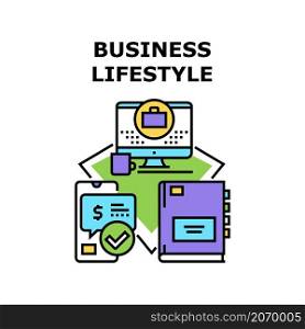 Business lifestyle people. Computer person. Home abstract desk. Management room. Web technology. Guru workplace vector concept color illustration. Business lifestyle icon vector illustration