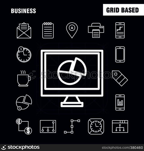 Business Line Icons Set For Infographics, Mobile UX/UI Kit And Print Design. Include: Network, Internet, Sharing, Networking, Monitor, Share, Search, Computer, Collection Modern Infographic Logo and Pictogram. - Vector