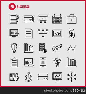 Business Line Icons Set For Infographics, Mobile UX/UI Kit And Print Design. Include: Globe, Internet, Network, Vector, Passport, Euro, Book, Document, Collection Modern Infographic Logo and Pictogram. - Vector