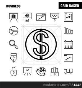 Business Line Icons Set For Infographics, Mobile UX/UI Kit And Print Design. Include: Vector, Graph, Lines, Education, Coffee, Tea, Food, Meal, Collection Modern Infographic Logo and Pictogram. - Vector