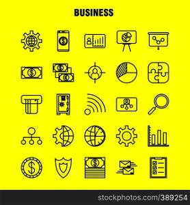 Business Line Icons Set For Infographics, Mobile UX/UI Kit And Print Design. Include: Internet, Globe, Global, Communication, Mouse, Computer, Device, Pointer, Eps 10 - Vector