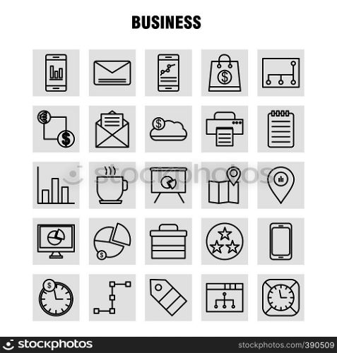 Business Line Icons Set For Infographics, Mobile UX/UI Kit And Print Design. Include: Network, Internet, Sharing, Networking, Monitor, Share, Search, Computer, Collection Modern Infographic Logo and Pictogram. - Vector