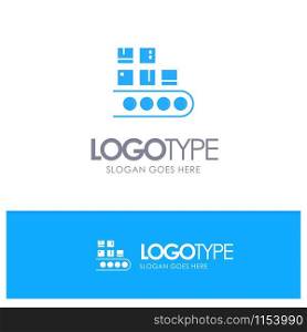 Business, Line, Management, Product, Production Blue Solid Logo with place for tagline