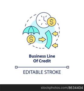 Business line of credit concept icon. Flexible loan. Source of short term financing abstract idea thin line illustration. Isolated outline drawing. Editable stroke. Arial, Myriad Pro-Bold fonts used. Business line of credit concept icon