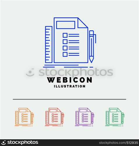 Business, list, plan, planning, task 5 Color Line Web Icon Template isolated on white. Vector illustration. Vector EPS10 Abstract Template background
