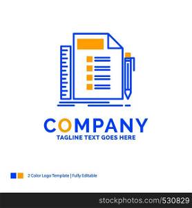 Business, list, plan, planning, task Blue Yellow Business Logo template. Creative Design Template Place for Tagline.