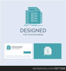 Business, list, plan, planning, task Business Logo Glyph Icon Symbol for your business. Turquoise Business Cards with Brand logo template.